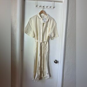 OAK + FORT Cream Belted Midi Dress